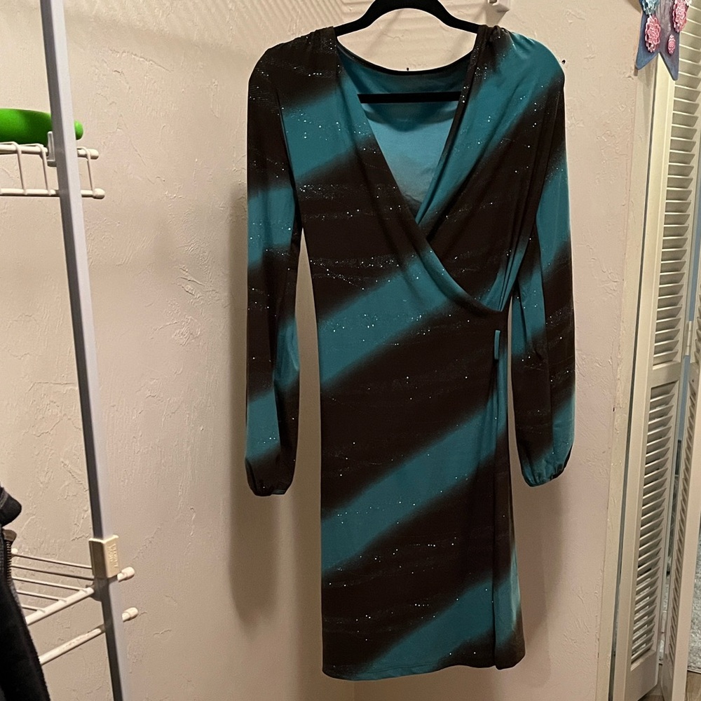 Rouge Helium Teal and Brown Striped Dress